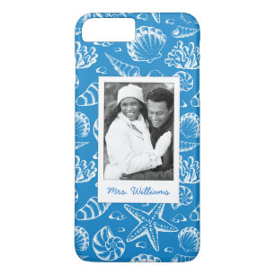 Blauw strandpatroon Uw foto & naam iPhone 8 Plus / 7 Plus Hoesje
