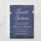 Blauw String Licht Mason Jar Sweet 16 Verjaardag Kaart (Voorkant)