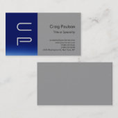 Blauw Stripe Gray Monogram Modern Visitekaartje (Voorkant / Achterkant)