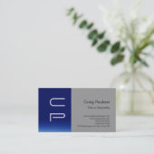 Blauw Stripe Gray Monogram Modern Visitekaartje (Staand voorkant)