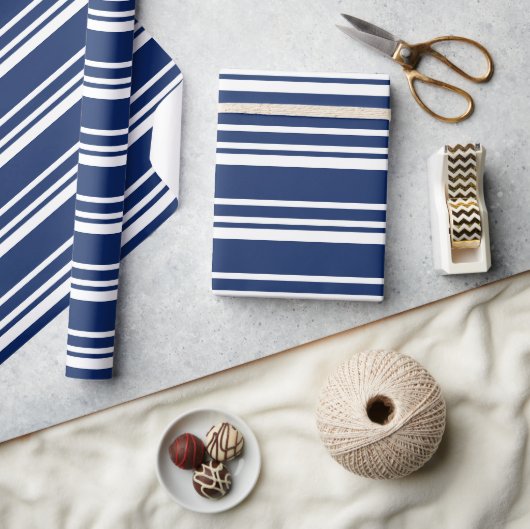 Blauw strippons WRAPPINGPAPIER Cadeaupapier (Crafts)