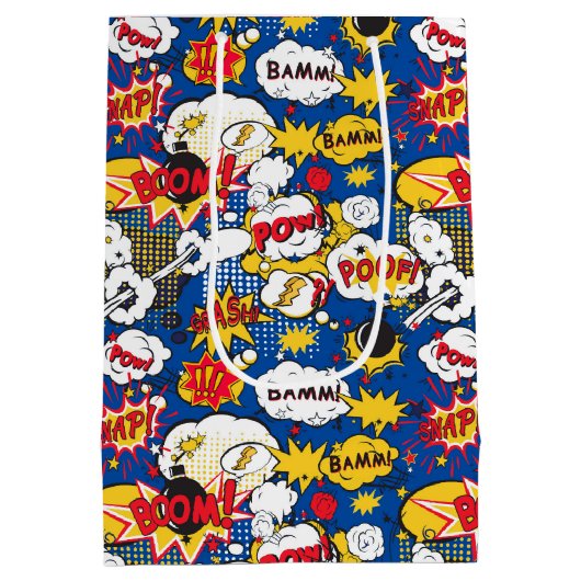 Blauw stripverhaal design patroon medium cadeauzakje (Achterkant)