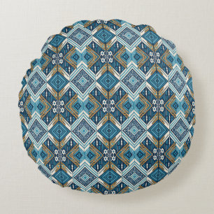 Blauw symmetrisch Boho patroon 18583 b xl Rond Kussen