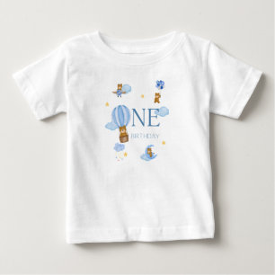 Blauw T-Shirt met Beer in Hete Luchtballon voor 1e