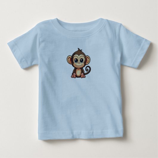 Blauw T-shirt met Little Schattige Monkey Print (Voorkant)