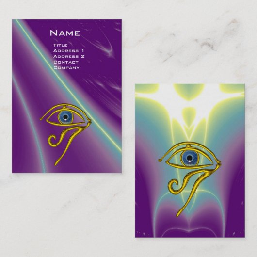 BLAUW TALISMAN, GOUD HORUS OOG Paarse Violet Groen Visitekaartje (Voorkant / Achterkant)