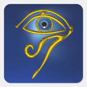 BLAUW TALISMAN, GOUDEN HORUS OOG VIERKANTE STICKER