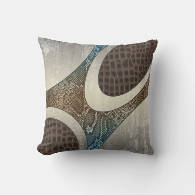 Blauw & Tan Abstracte Snakeskin Croc print Pillow Kussen (Voorkant)
