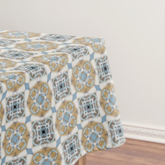 Blauw, tan, wit en bruin cirkels vierkant patroon tafelkleed (Voorbeeld)