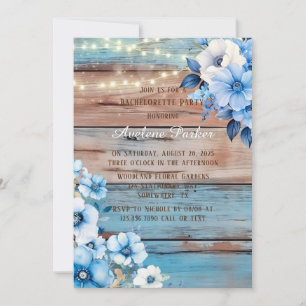 Blauw Tan Wood Lights Bloemen Bachelorette Party Kaart
