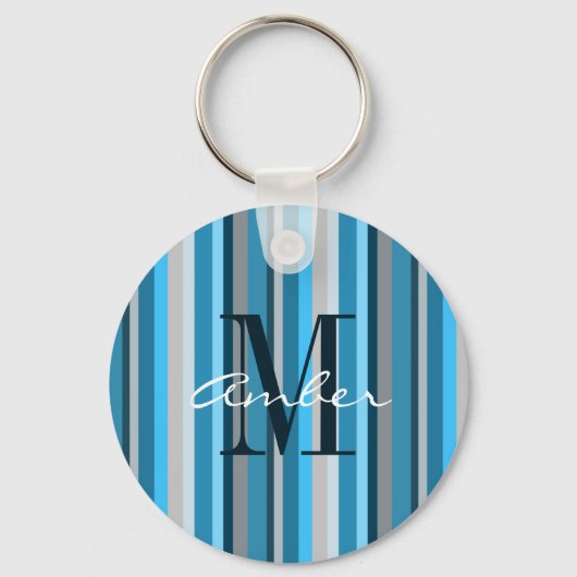 Blauw Tane Grijze Verticale Gepersonaliseerde Sleu Sleutelhanger (Voorkant)