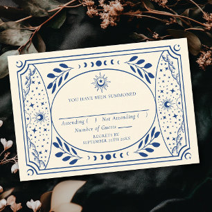 Blauw Tarot Kaart Gotische bruiloft RSVP