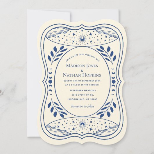 Blauw Tarot Kaart Gotische bruiloft uitnodiging (Voorkant)