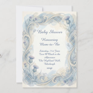 Blauw tartan distel babyshower uitnodiging