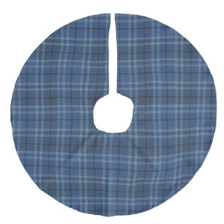 Blauw tartan geruit traditioneel kerstfeest imitatie linnen kerstboom kleed