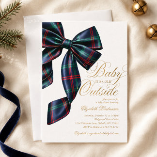 Blauw tartan lint winter babyshower uitnodiging