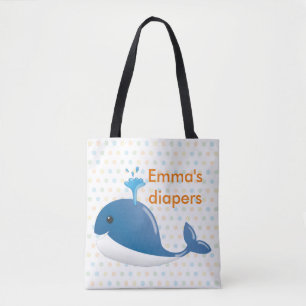Blauw tas op walvis met naam