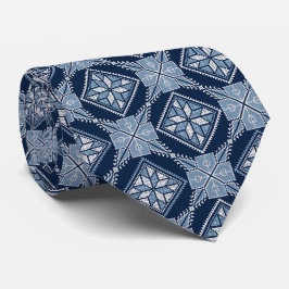 Blauw Tatreez Henna Thobe Patroon Stropdas