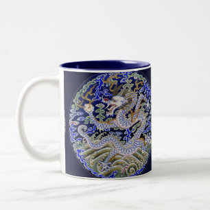 blauw  tattoo Embroidery dragon Tweekleurige Koffiemok
