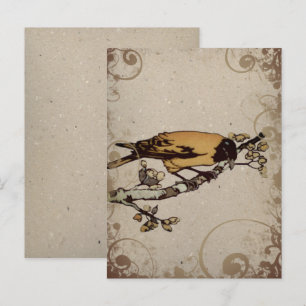 Blauw Teal en Goud Geel Vintage Vogel Briefkaart