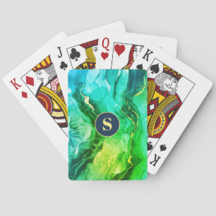 Blauw Teal Geel & Donkergroene Vloeibare Inkt, Mon Pokerkaarten