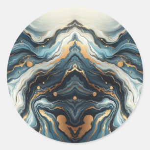 Blauw Teal Goud Agaat Moderne Glam Elegante Trouwr Ronde Sticker