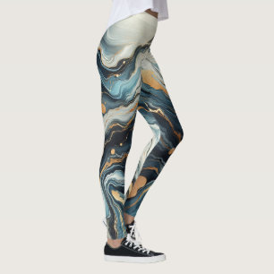 Blauw Teal Goud Agat Moderne Glam Elegante Trouwri Leggings