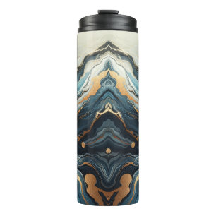 Blauw Teal Goud Agate Modern Glam Elegant Strandst Thermosbeker