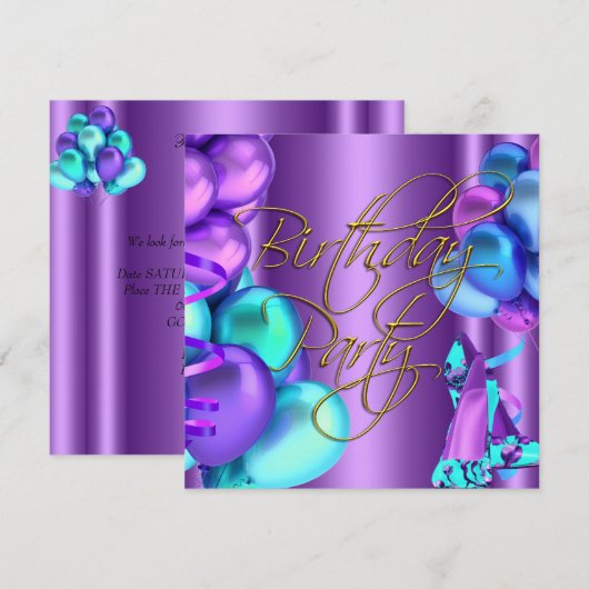 blauw teal Paars Goud Hoge Hak Schoenen Verjaardag Kaart (Voorkant / Achterkant)