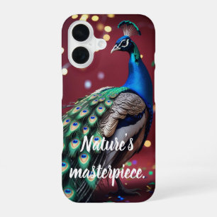 Blauw Teal Pauwveer Artistieke iPhone 16 Hoes Hoesje