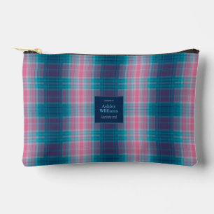 Blauw Teal Roze Tartan Gepersonaliseerd Etui