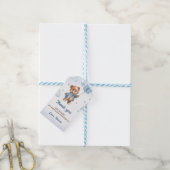 Blauw Teddybeer 1e Verjaardag Dank u Label Cadeaulabel (Met Touw)