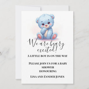 Blauw Teddybeer Babyshower Uitnodiging Baby Jong