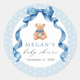 Blauw Tedere Beer Jongens Baby Shower  Ronde Sticker