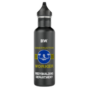 Blauw Teken Bouwvakker Vrouw Bodybuilder Waterfles