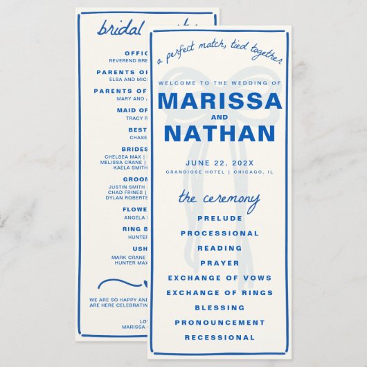 Blauw Tekeningen Samen Boog Trouwprogramma Programma (Voorkant / Achterkant)