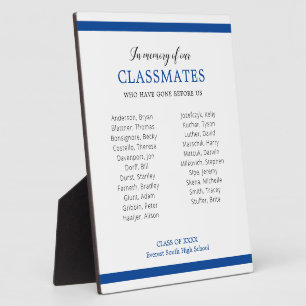 Blauw ter nagedachtenis van onze klasgenoten klass fotoplaat