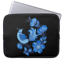 Blauw & Terracotta Bloemrijke Folk Art Laptophoes