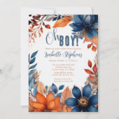 Blauw | Terracotta Oh Boy Herfst Floral Baby showe Kaart (Voorkant)