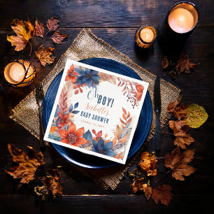 Blauw   Terracotta Oh Boy Herfst Floral Baby showe Servet