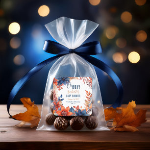 Blauw   Terracotta Oh Boy Herfst Floral Baby showe Vierkante Sticker