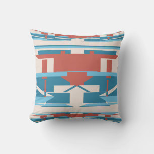 Blauw Terracotta Rood op Beige Zuidwest Look Mozaï Kussen