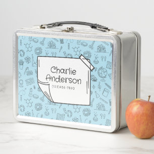 Blauw Terug naar School Iconen Lunchbox