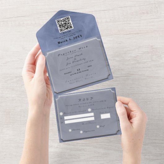 Blauw textiel, getextureerd afdrukken, elke kleur all in one uitnodiging (Afscheurbaar)