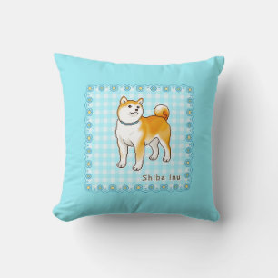 Blauw-thema Shiba Inu Pixel Art Kussen