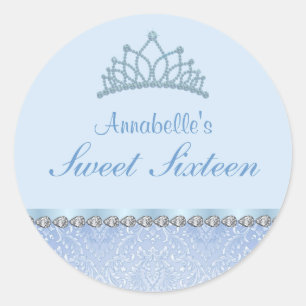 Blauw Tiara & Damask Sweet16 Sticker