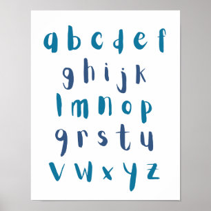 Blauw tinten alfabet kleine letters Kinder kamer Poster