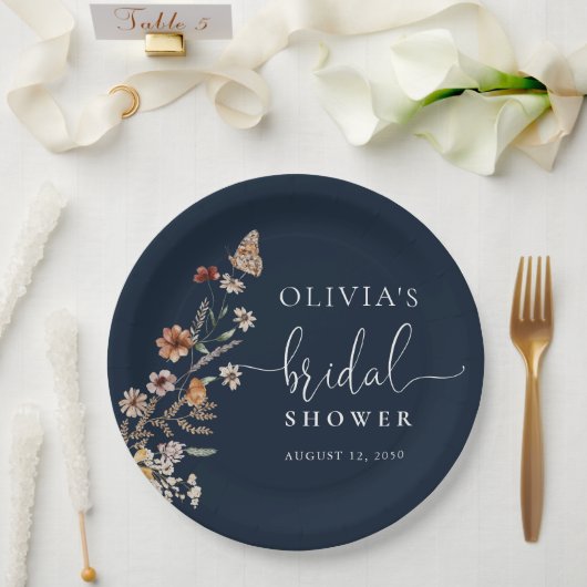 Blauw Tiny Wildflower Bruiloft Feest Papieren Bordje (Huwelijk)