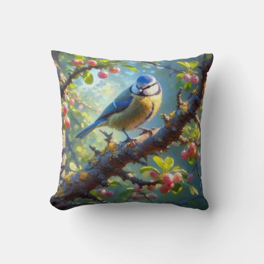 Blauw Tit 1 Kussen (Voorkant)