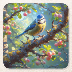 Blauw Tit 1 Vierkante Kartonnen Onderzetter